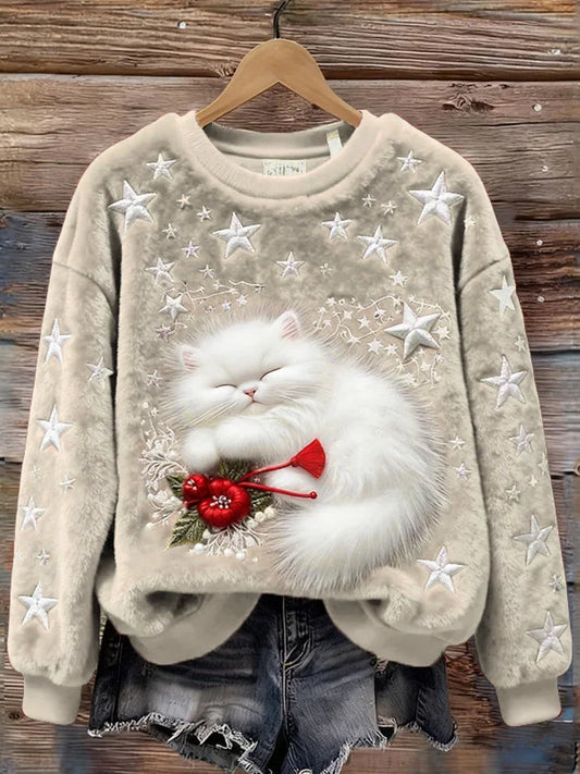 Ретро печат на животни, удобен дамски фланелен топ