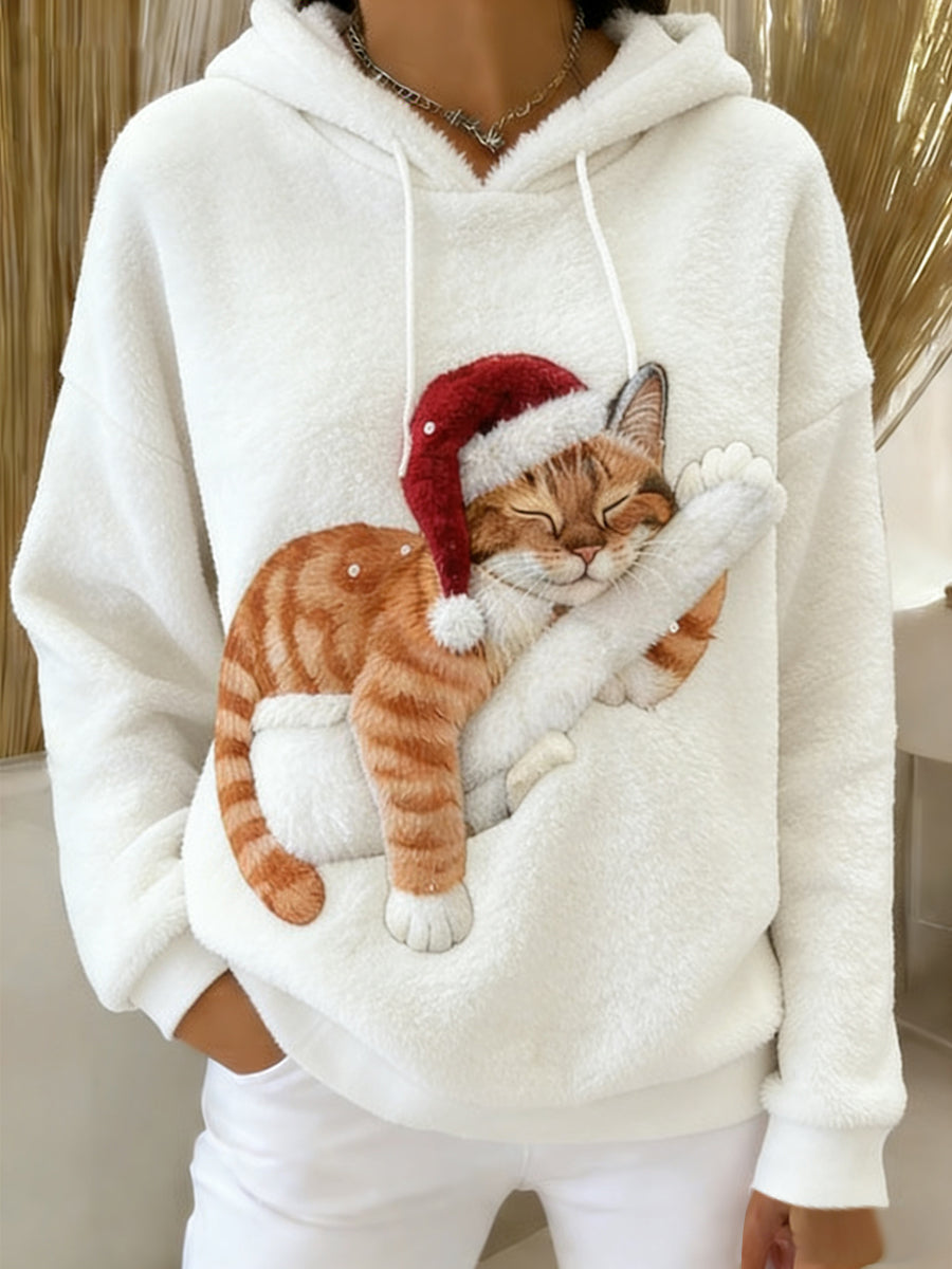 Ретро женски пуловер с качулка от фланела с животински принт