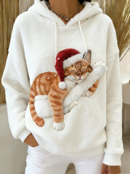 Женски ретро худи с животински принт от комфортна фланела