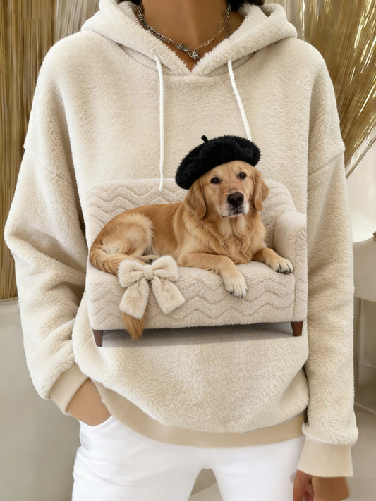 Женски ретро суитшърт с качулка от фланела с животински принт