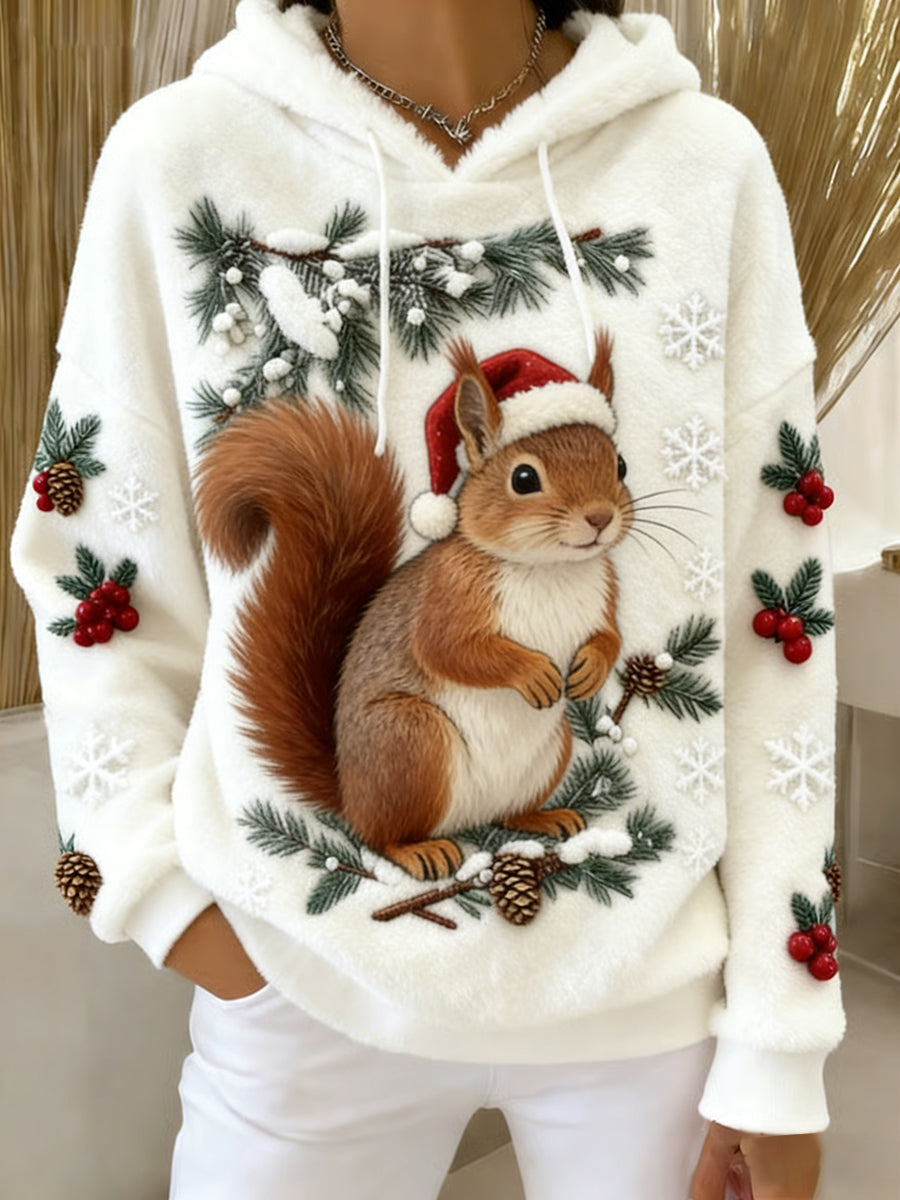 Женски ретро худи с животински принт от комфортна фланела