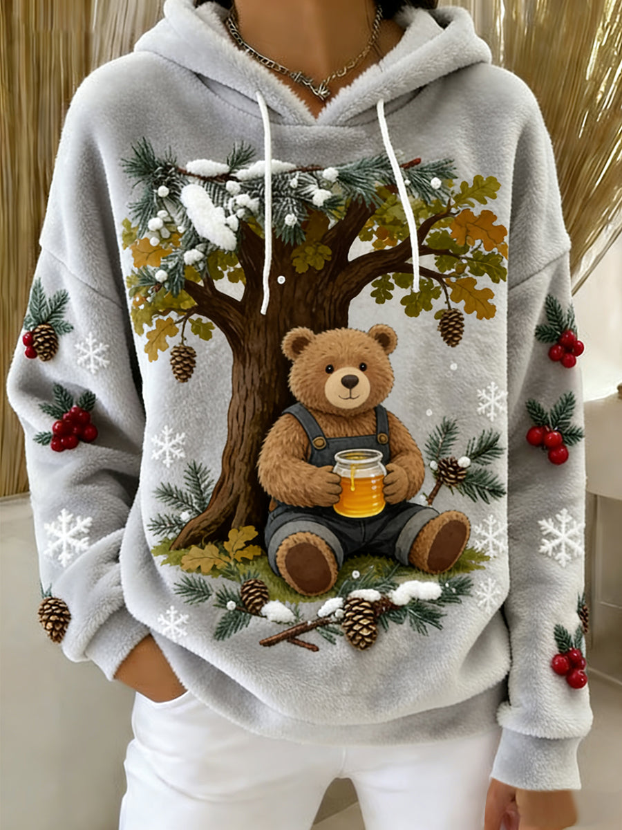 Ретро дамски суитшърт с качулка от фланела с животински мотиви