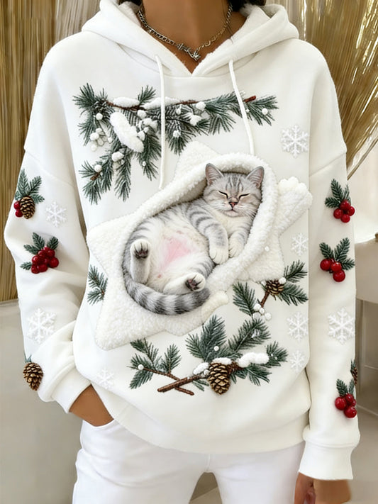 Ретро женски суитшърт с качулка от фланела с животински принт