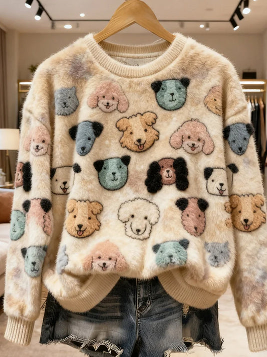 Ретро печат на животни комфортен топ от фланела за жени