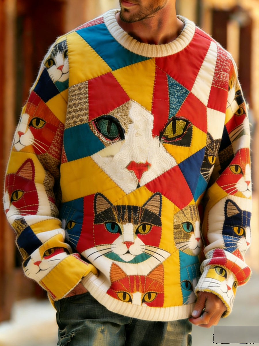 Ретро абстрактен животински арт принт удобен плетен топ за мъже