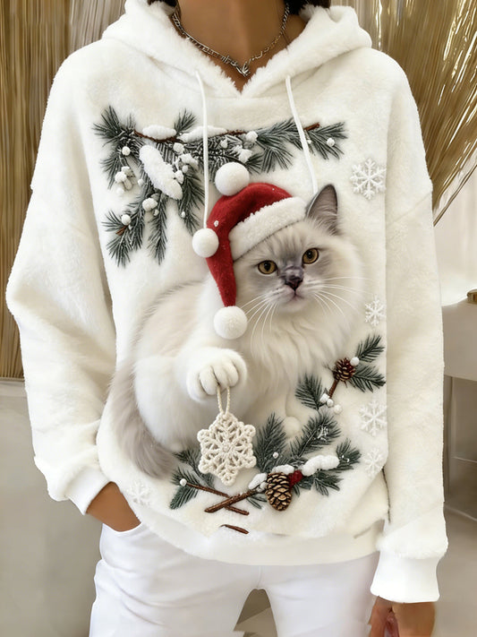 Ретро дамски суитшърт с качулка от фланела с животински принт