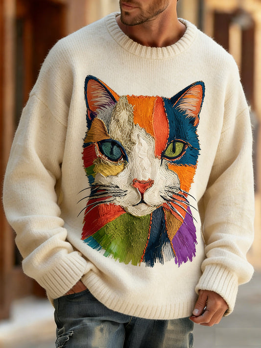 Ретро абстрактно животинско изкуство принт удобен плетен топ за мъже